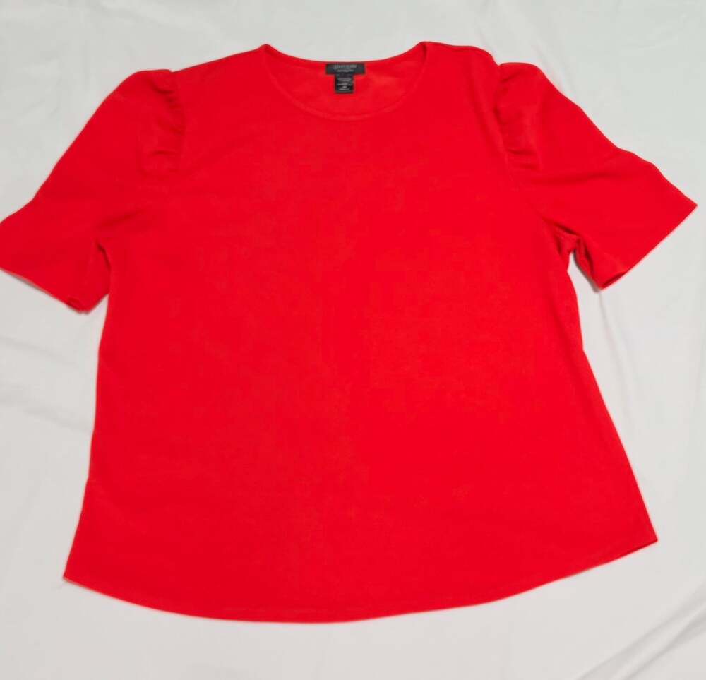 Love Ryan Los Angeles Women's Red Puff Short Sleeve Textured Crew Neck Top 3X